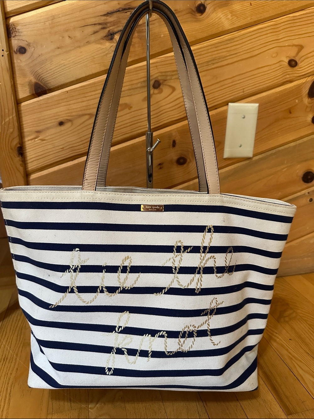 Kate Spade Tie the Knot striped tote Storybook lining